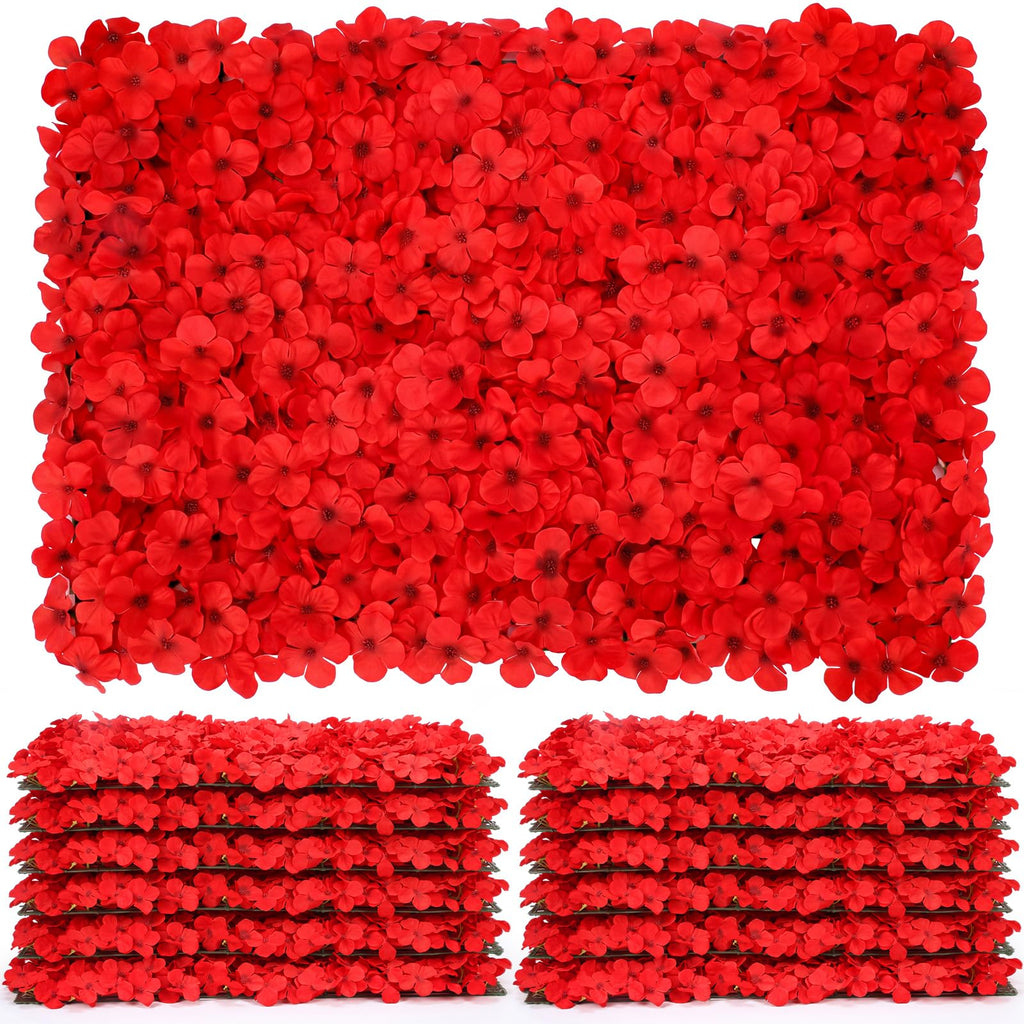 BLOSMON Red Flower Wall Backdrop for Wedding Decor, 12 Pcs, 24 x 16 Inches