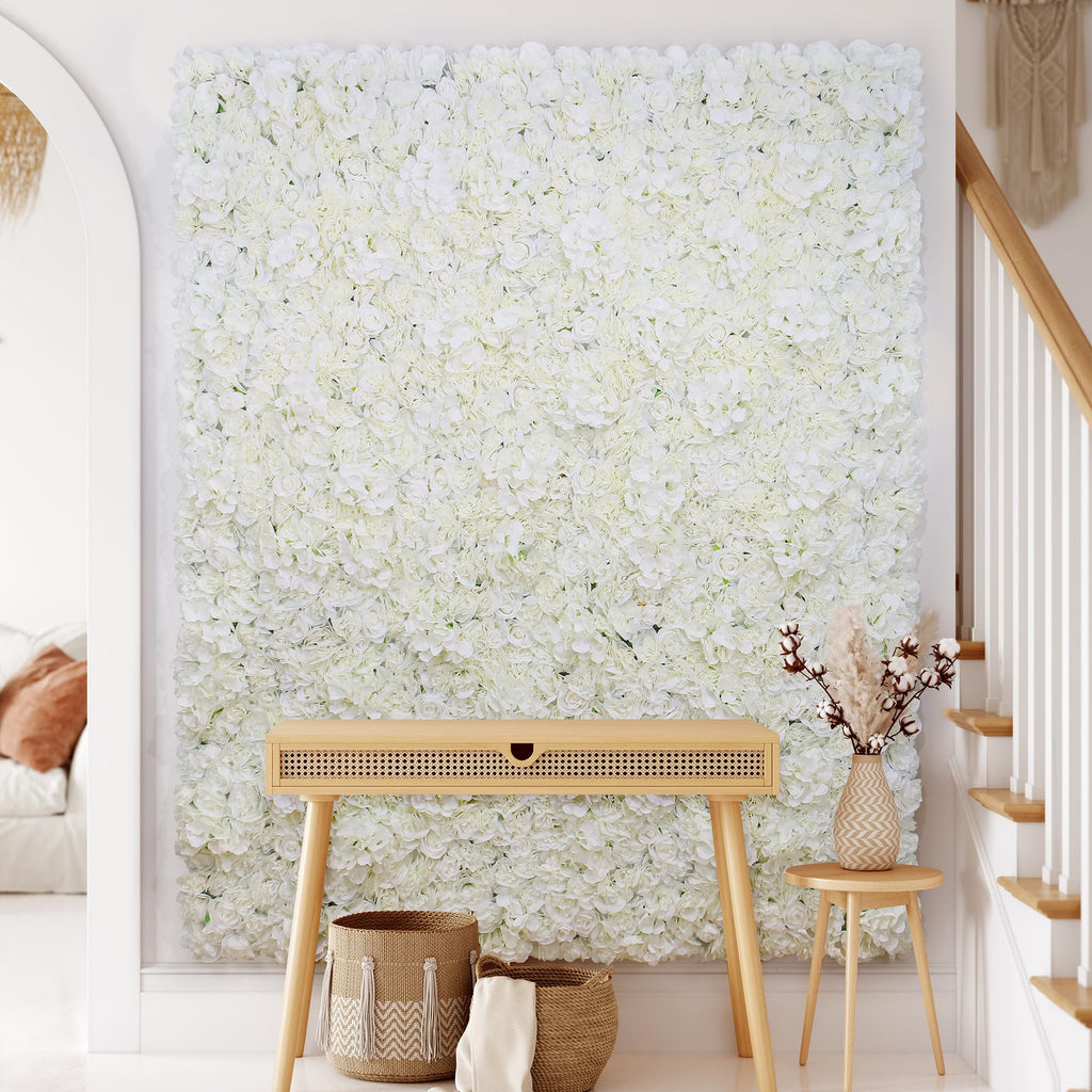 12pcs Flower Wall Backdrop16.5 x16.5 Artificial Floral Panels-White