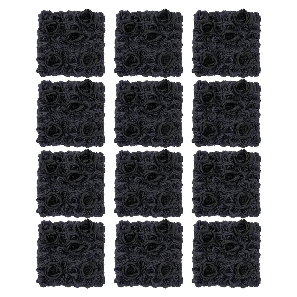 Flower Wall Panels 12PCS Artificial Flowers Decoration Black Fake Rose Wall Background Arrangements Large Silk Floral Backdrop for Indoor And Outdoor Wedding Decor, Party,Villa, Garage,Funeral (12)