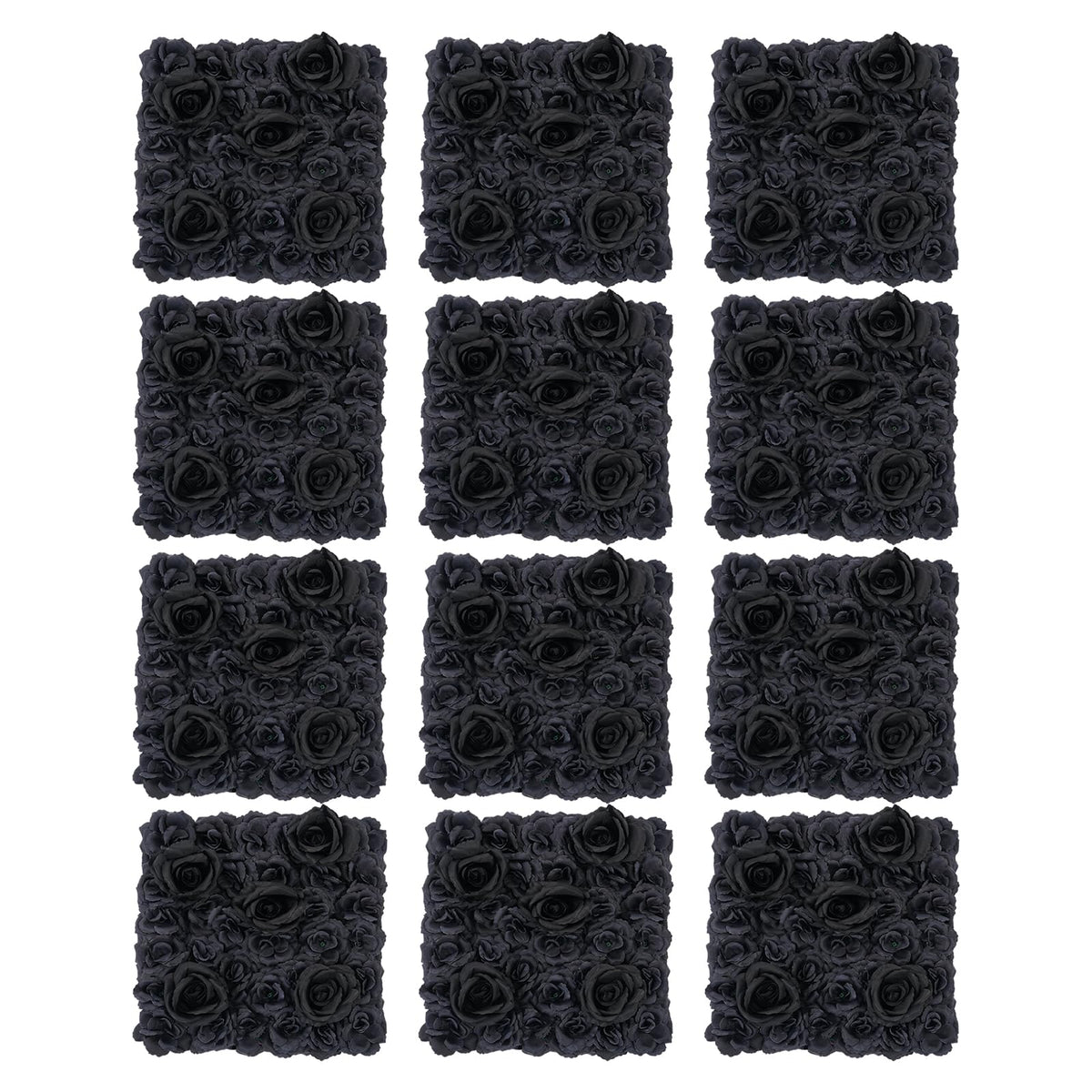 Flower Wall Panels 12PCS Artificial Flowers Decoration Black Fake Rose Wall Background Arrangements Large Silk Floral Backdrop for Indoor And Outdoor Wedding Decor, Party,Villa, Garage,Funeral (12)