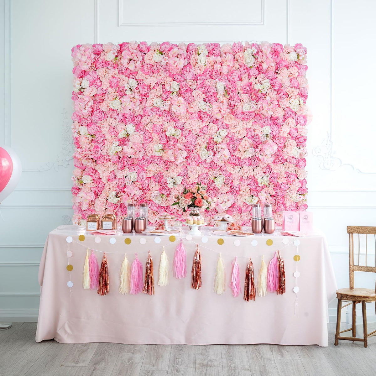 Flower Wall Backdrop 12pcs 16.5"x16.5"Artificial Floral Panels-Pink