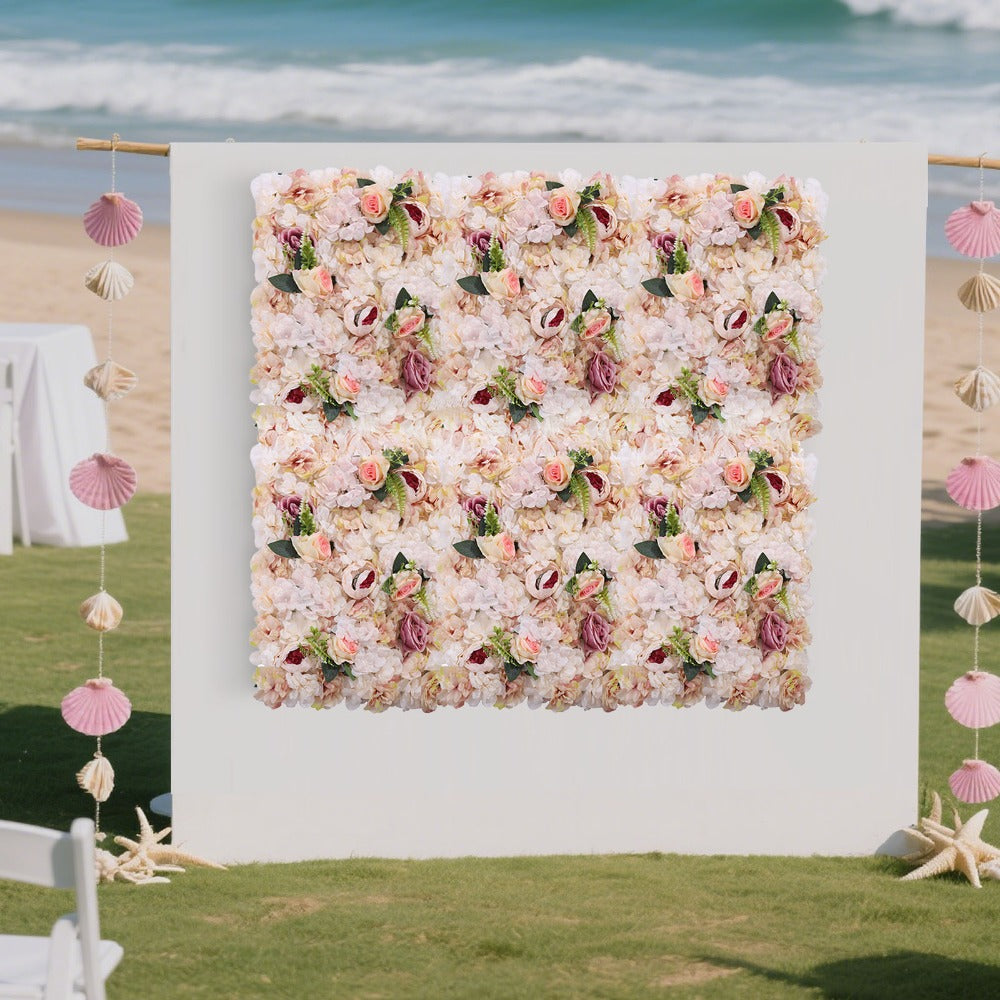 Flower Wall, Artificial Flowers, 6pcs Champagne Pink And Autumn Yellow Peony Rose Wall, Rich Layered Floral Layout, Cuttable Design, Romantic Blessing Meaning, for Wedding Backdrop Party Scene Decoration