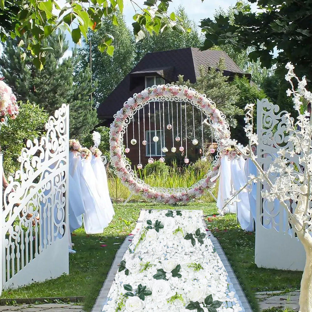 6pcs Artificial Flower Wall Pane Rose Wedding Backdrop Decor White