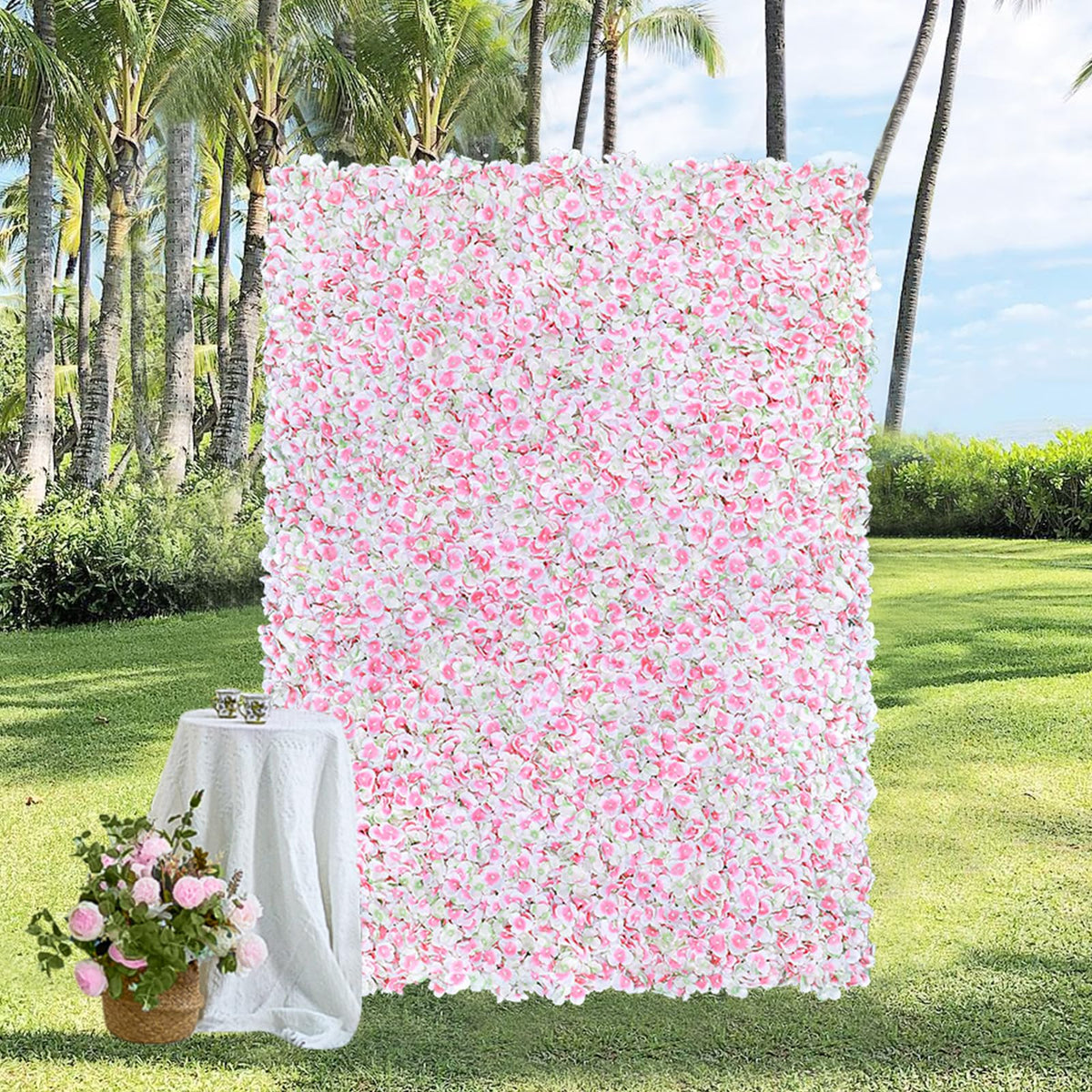 Champagne White Wedding Flower Backdrop 5ftx3.74ft Artificial Floral Backdrop Wall Panels for Bridal Shower Birthday Party Decor
