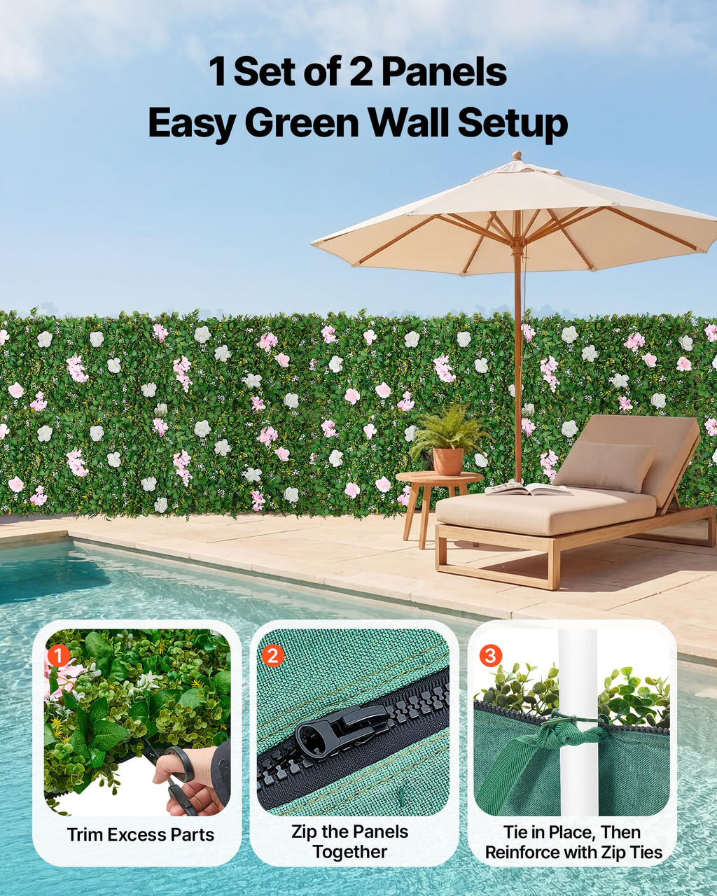 VEVOR Artificial Luxury‌ Flower Wall Backdrop, 2 PCS, Each Panel 2 x 8 ft, Gorgeous 3D Silk Floral Backdrop Pet Friendly, Easy Installation Flower Wall Panel for Wedding, Event, Party,Mixed Leaf
