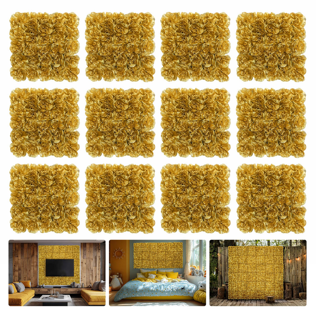 Flower Wall Backdrop12pcs 16.5"x16.5" Floral Wall-Gold