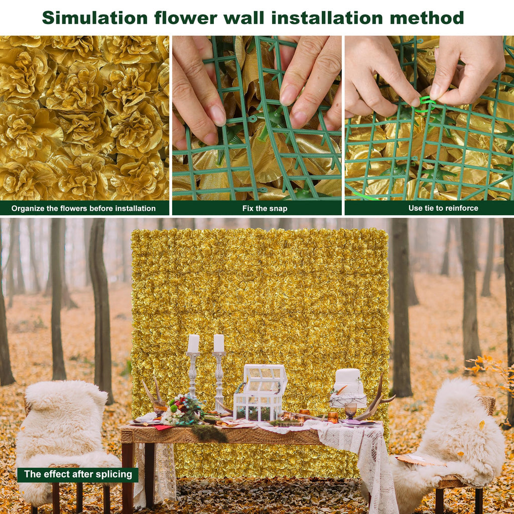 Flower Wall Backdrop12pcs 16.5"x16.5" Floral Wall-Gold
