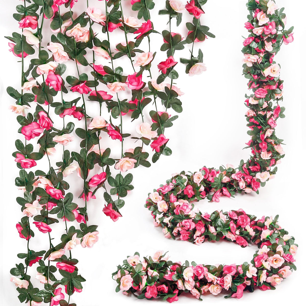 9 Pack 72 FT Artificial Flower Garland Fake Pink Roses Vines Silk Flowers