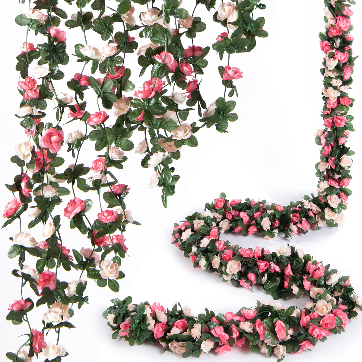 9 Pack 72 FT Artificial Flower Garland Fake Pink Roses Vines Silk Flowers