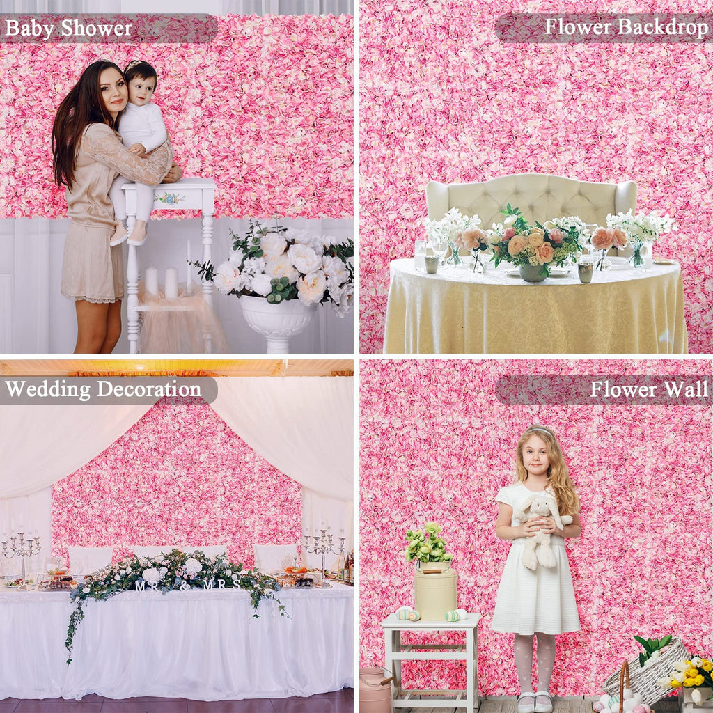 U'Artlines Artificial Flower Wall Panel 4 Pcs Silk Floral Backdrop Pink