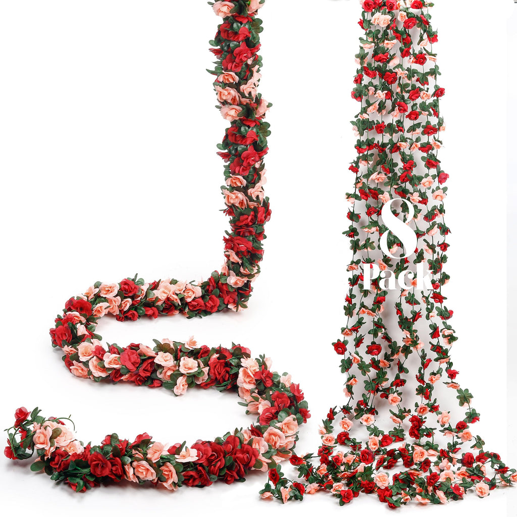 9 Pack 72 FT Artificial Flower Garland Fake Pink Roses Vines Silk Flowers