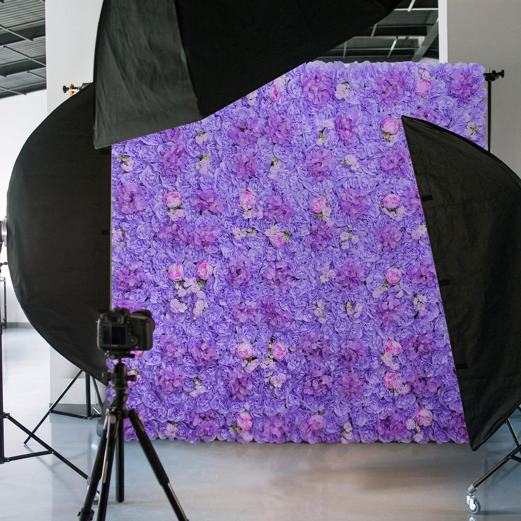 12pcs Flower Wall Backdrop 16.5"x16.5" Silk Floral Panels-Purple