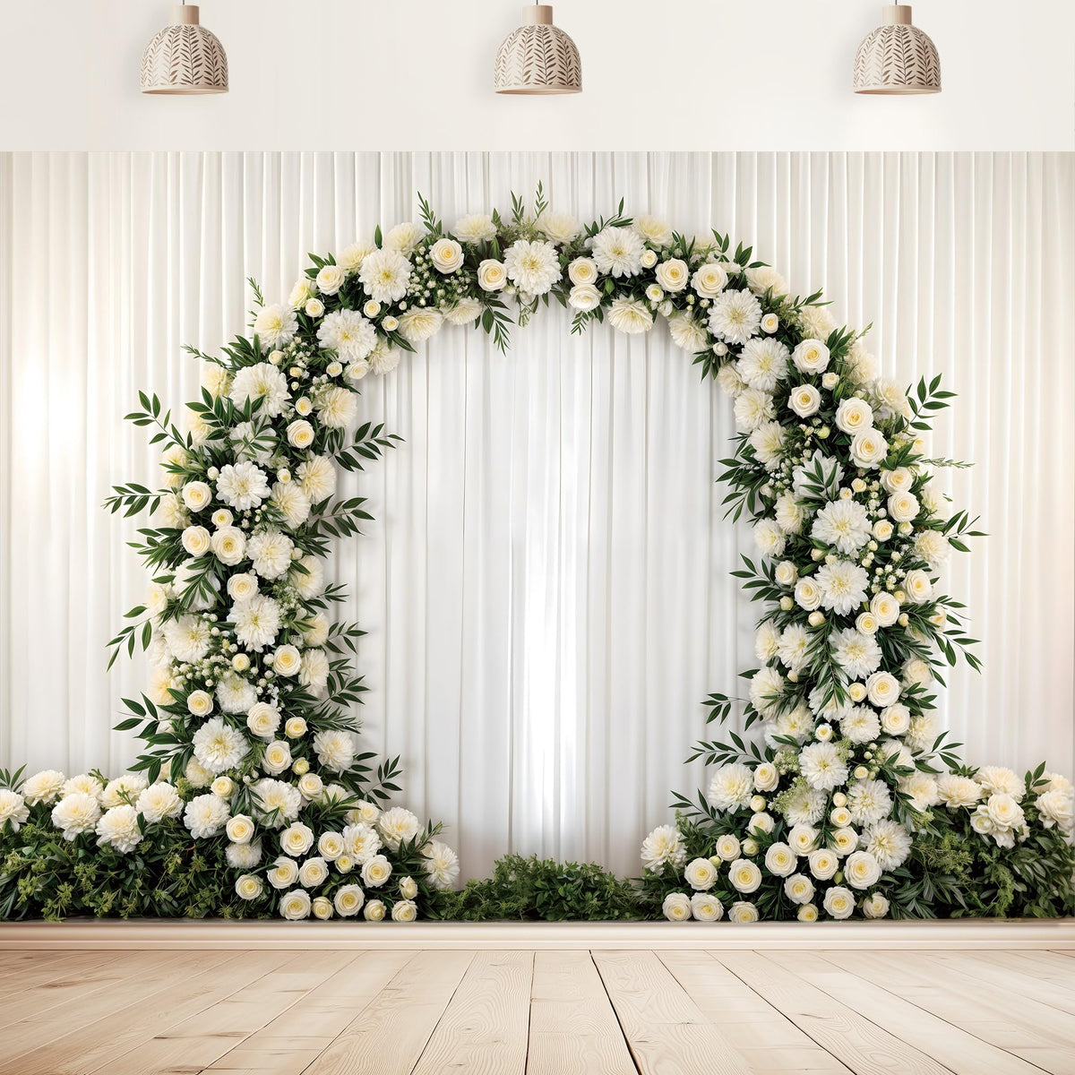 Champagne White Wedding Flower Backdrop 5ftx3.74ft Artificial Floral Backdrop Wall Panels for Bridal Shower Birthday Party Decor