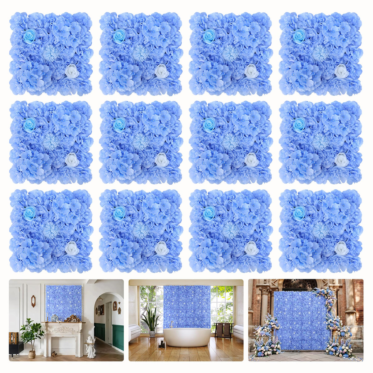 20 Pcs Artificial Floral Backdrop 3D Silk Rose Flower Wall Panel 60x40CM Flower Wall Background Wall-Mount Floral Wall Arrangement for Home Decoration (Light Pink)
