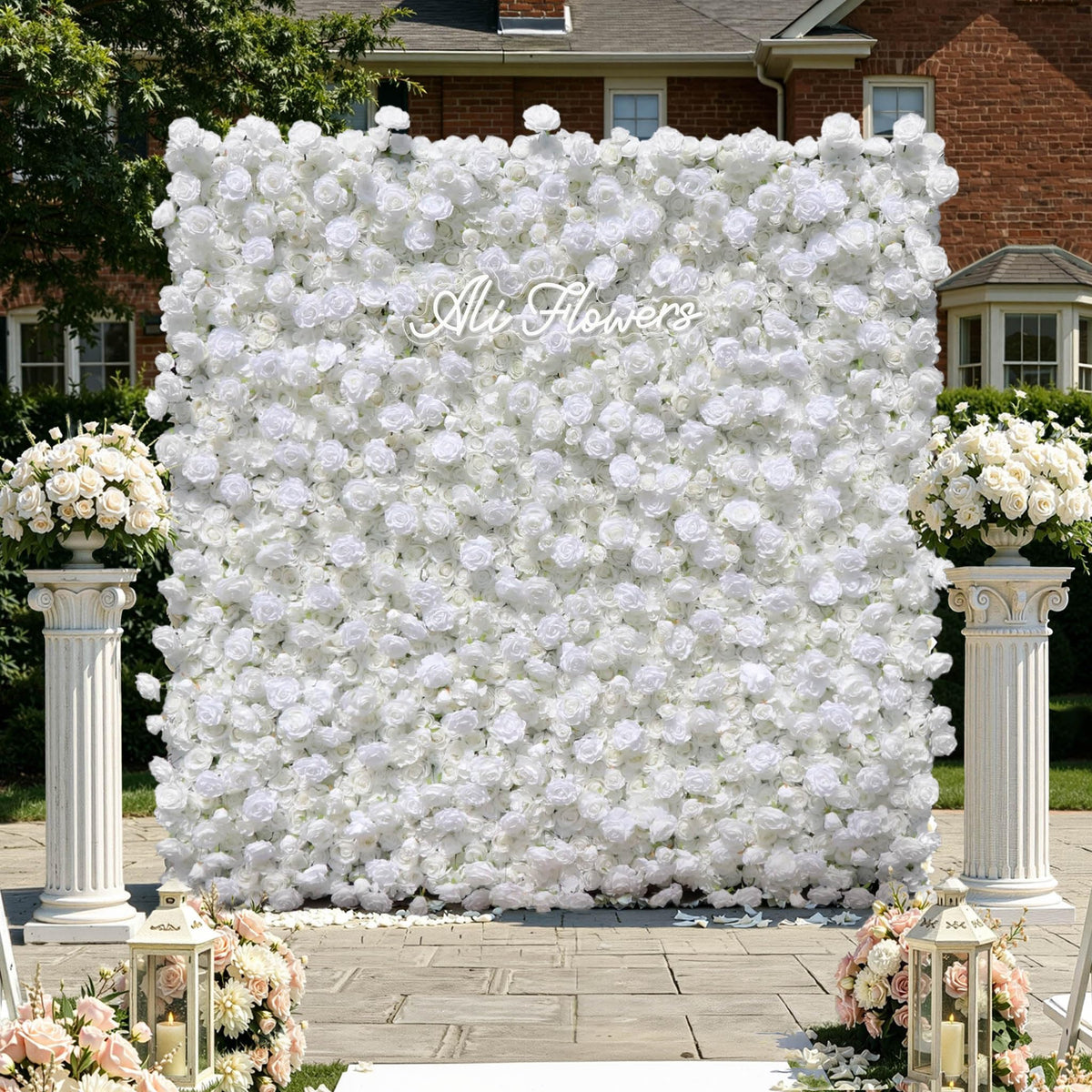 12 Pcs Flower Wall Panel, 24" x 16" Artificial Rose Hydrangea Backdrop, 3D Heavy Duty Faux Silk Floral Backdrop with 100 Zip Ties for Wedding Event Party Home Patio Decoration