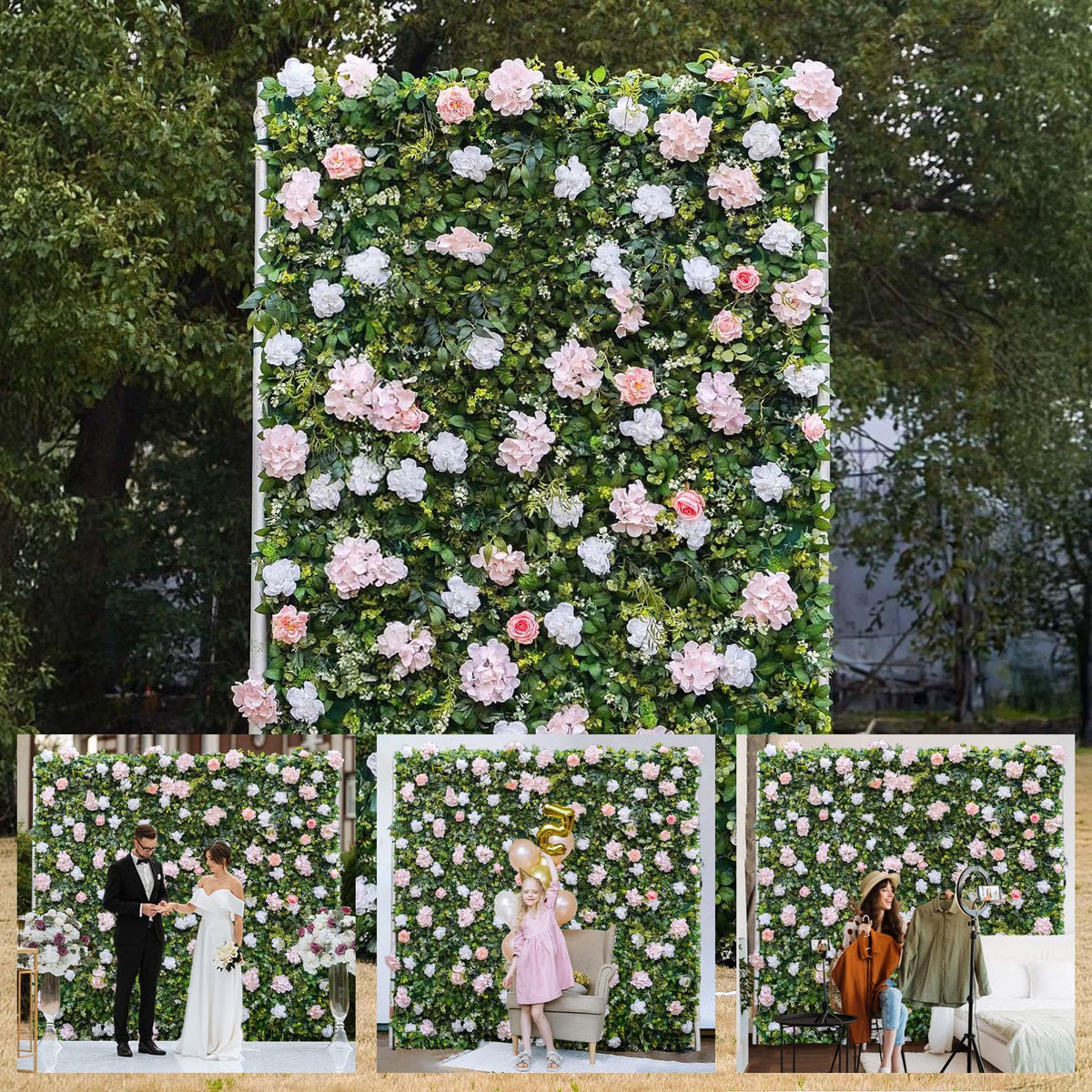 Luxury‌ Artificial Flower Wall Backdrop 5D Silk Purple Rose Flower Panel Wedding Baby Shower Party Birthday Decorative Quick Assembly