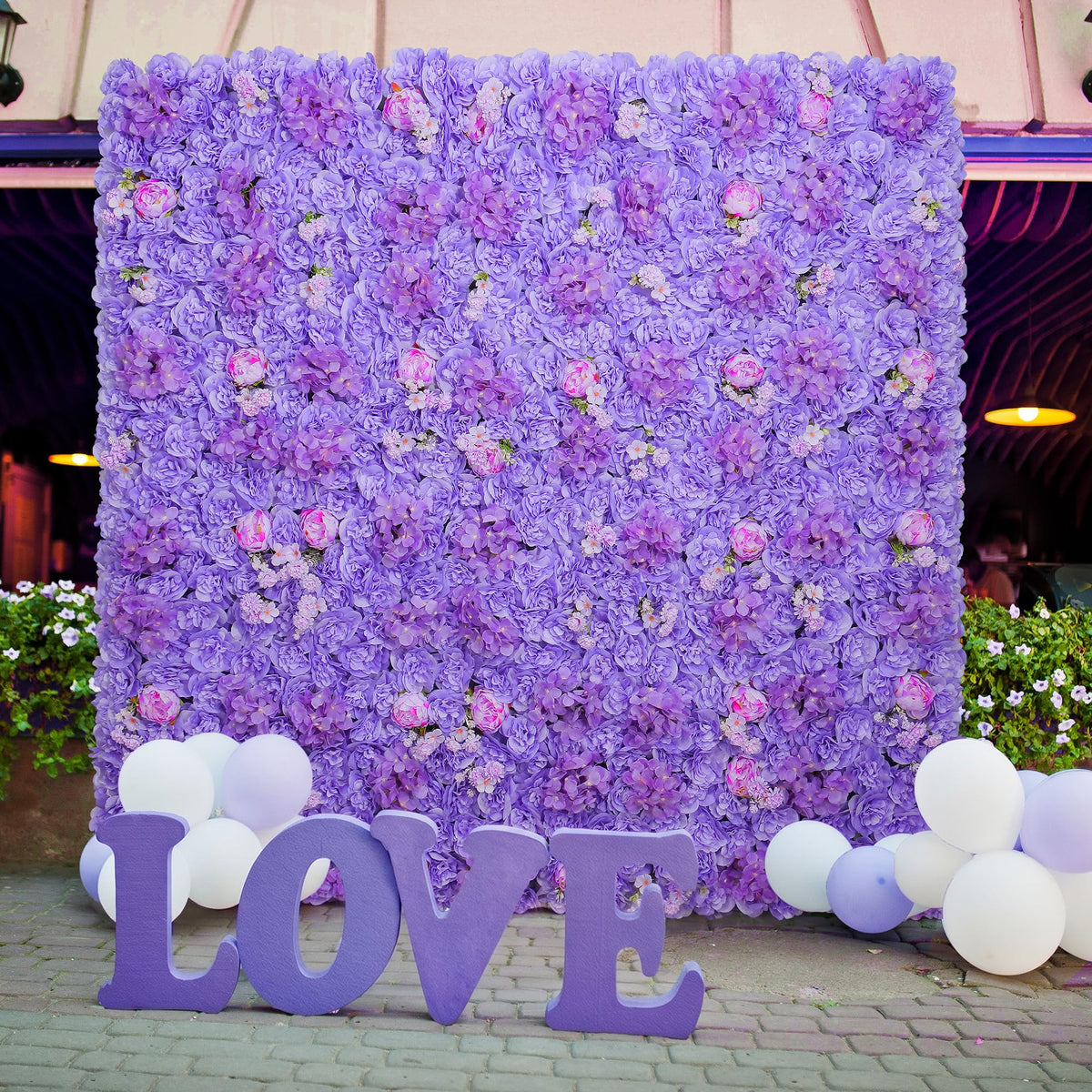 12pcs Flower Wall Backdrop 16.5"x16.5" Silk Floral Panels-Purple