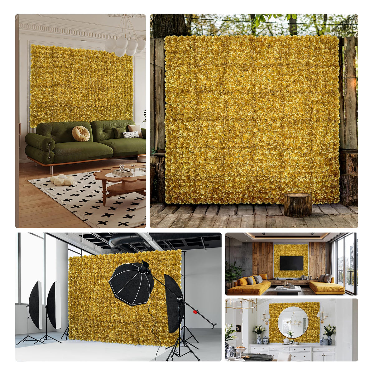 Flower Wall Backdrop12pcs 16.5"x16.5" Floral Wall-Gold