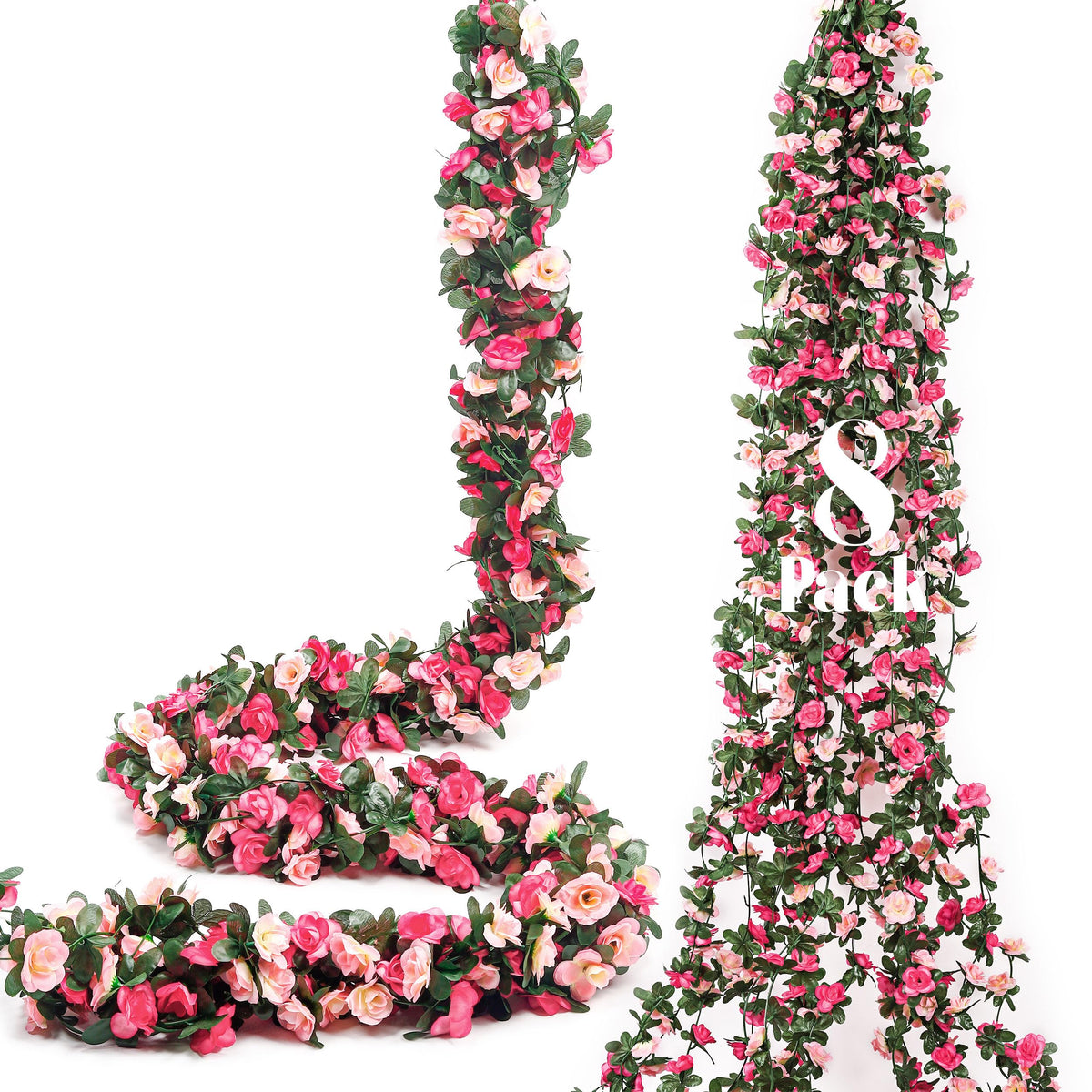 9 Pack 72 FT Artificial Flower Garland Fake Pink Roses Vines Silk Flowers