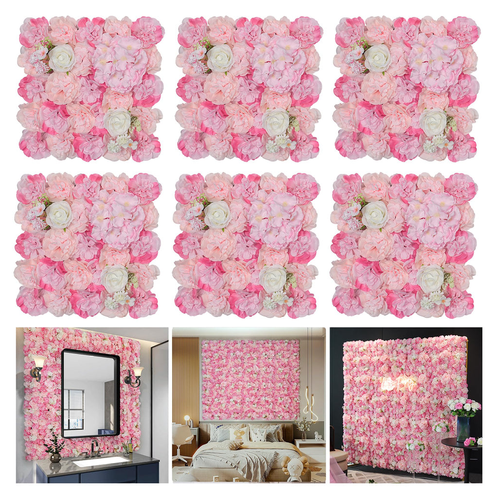 Flower Wall Backdrop 12pcs 16.5"x16.5"Artificial Floral Panels-Pink