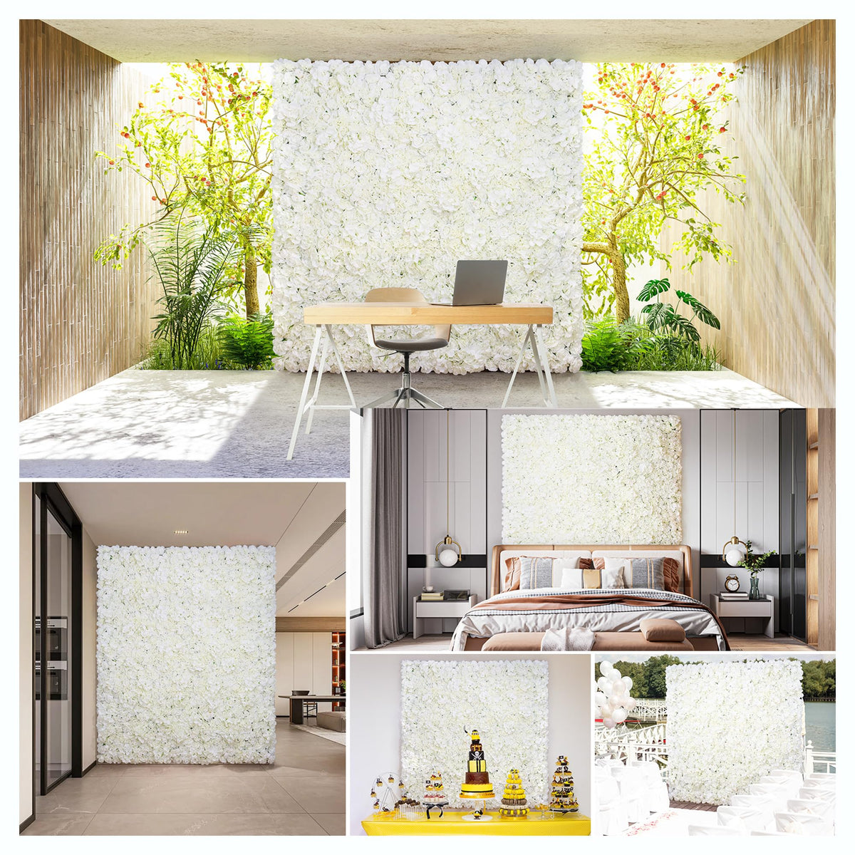 12pcs Flower Wall Backdrop16.5 x16.5 Artificial Floral Panels-White