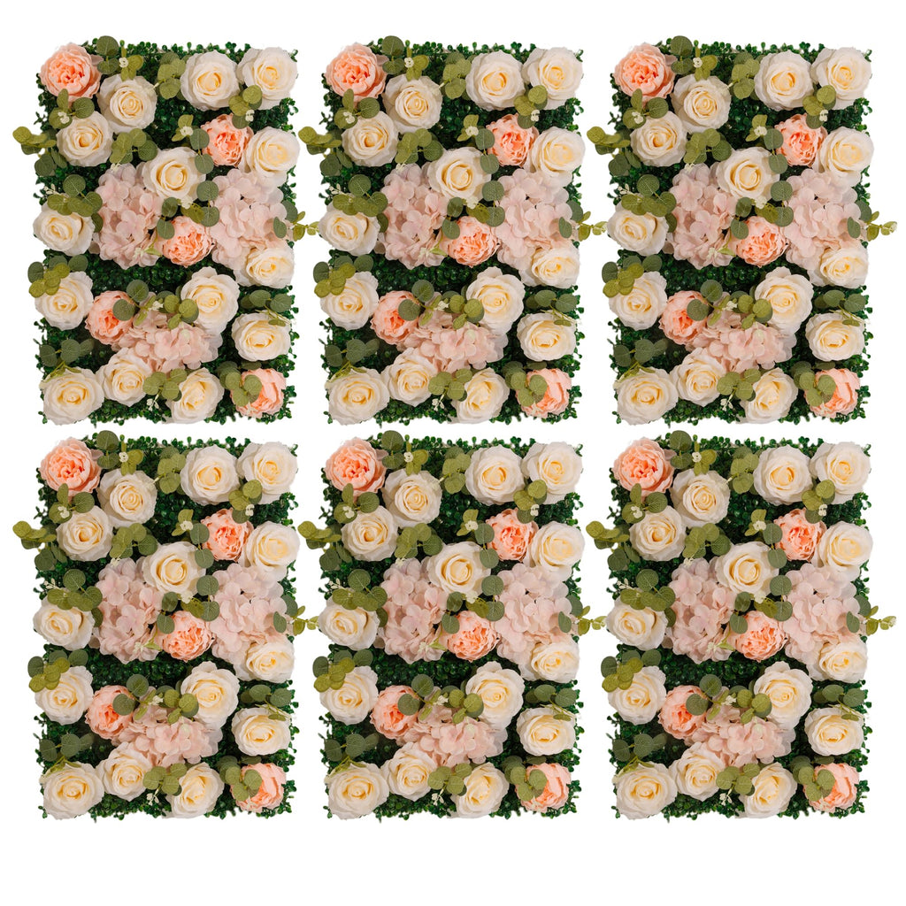 12 Pcs Flower Wall Panel, 24" x 16" Artificial Rose Hydrangea Backdrop, 3D Heavy Duty Faux Silk Floral Backdrop with 100 Zip Ties for Wedding Event Party Home Patio Decoration