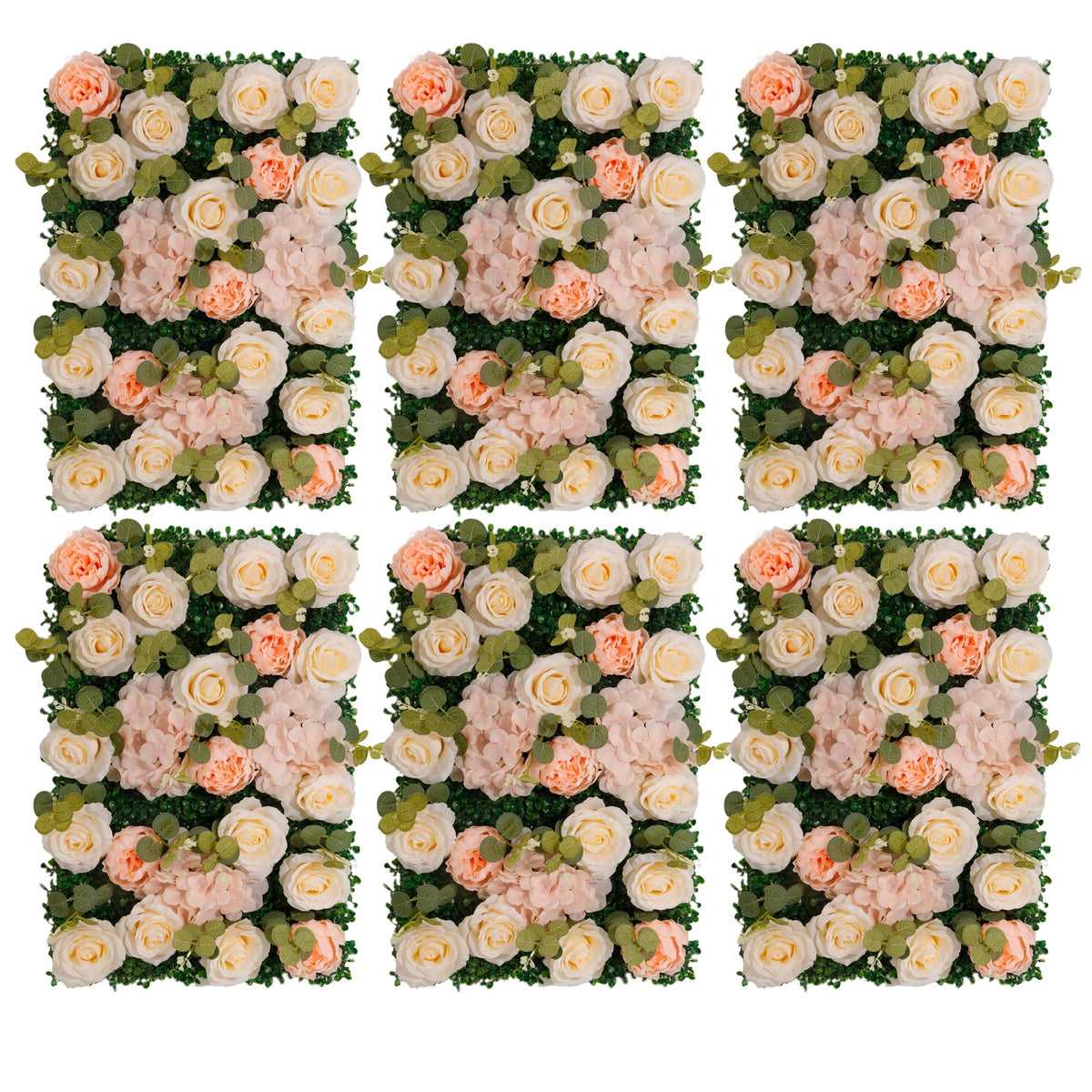 12 Pcs Flower Wall Panel, 24" x 16" Artificial Rose Hydrangea Backdrop, 3D Heavy Duty Faux Silk Floral Backdrop with 100 Zip Ties for Wedding Event Party Home Patio Decoration