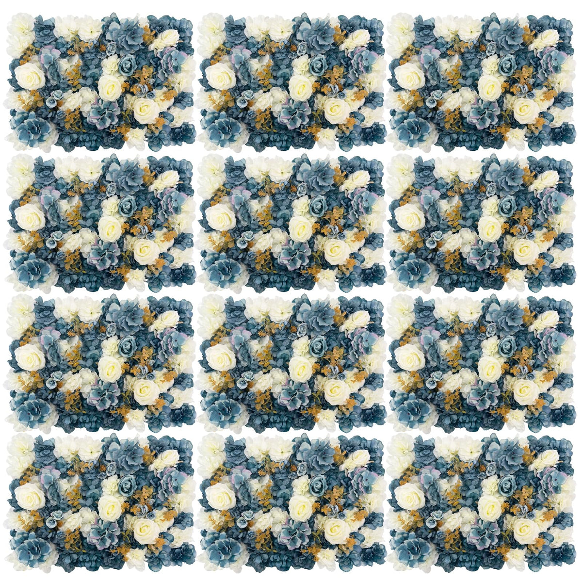 12 Pcs Flower Wall Panel, 24" x 16" Artificial Rose Hydrangea Backdrop, 3D Heavy Duty Faux Silk Floral Backdrop with 100 Zip Ties for Wedding Event Party Home Patio Decoration