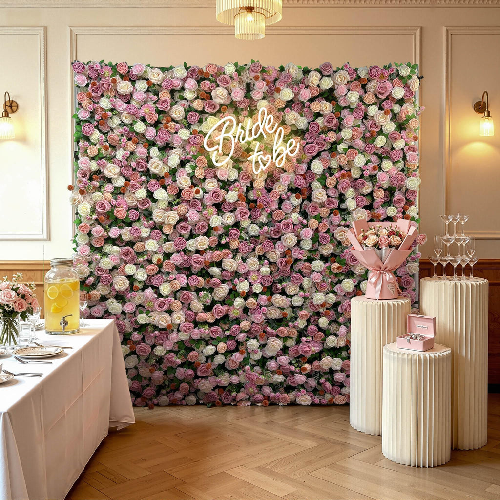 Luxury‌ Artificial Flower Wall Backdrop 5D Silk Purple Rose Flower Panel Wedding Baby Shower Party Birthday Decorative Quick Assembly
