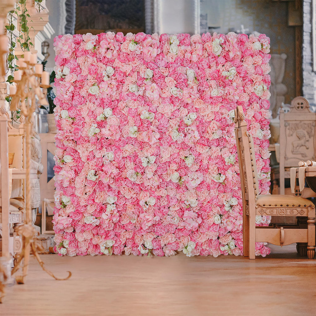 Flower Wall Backdrop 12pcs 16.5"x16.5"Artificial Floral Panels-Pink