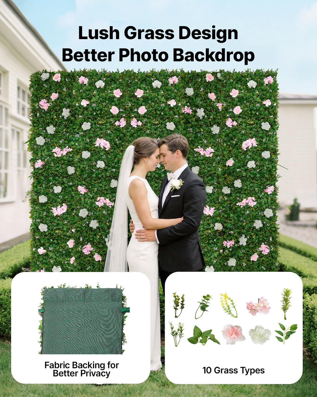 VEVOR Artificial Luxury‌ Flower Wall Backdrop, 2 PCS, Each Panel 2 x 8 ft, Gorgeous 3D Silk Floral Backdrop Pet Friendly, Easy Installation Flower Wall Panel for Wedding, Event, Party,Mixed Leaf