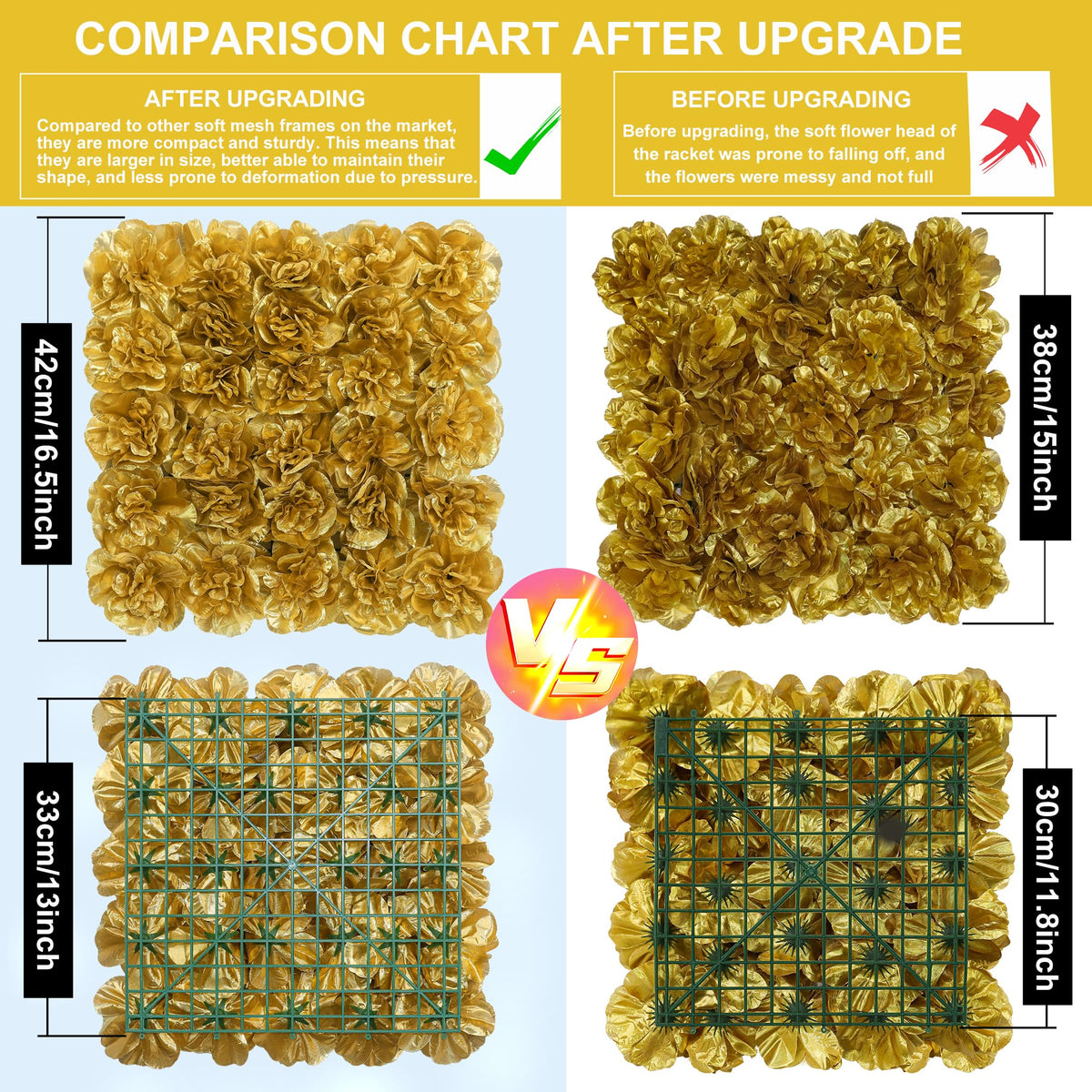 Flower Wall Backdrop12pcs 16.5"x16.5" Floral Wall-Gold