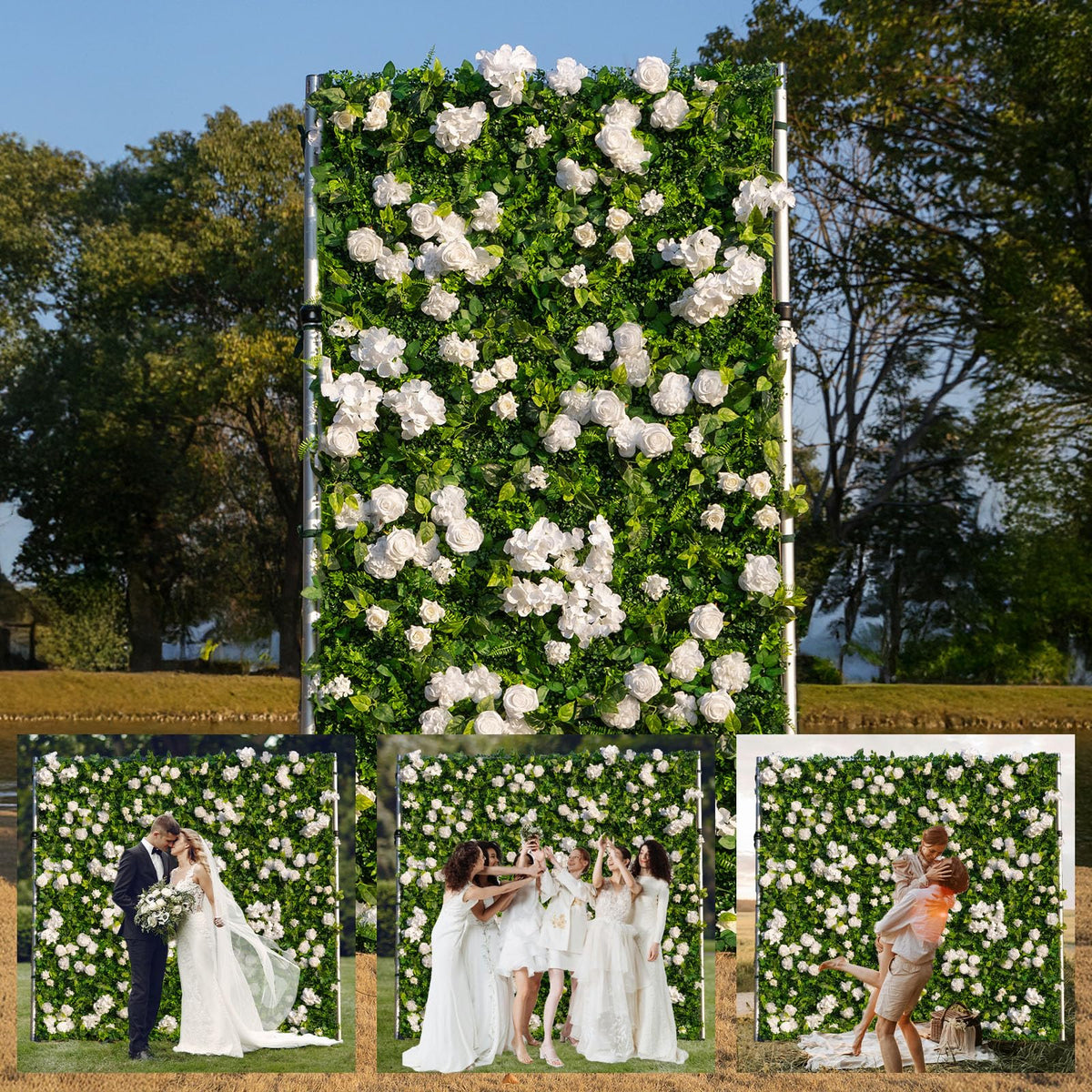 Champagne White Wedding Flower Backdrop 5ftx3.74ft Artificial Floral Backdrop Wall Panels for Bridal Shower Birthday Party Decor