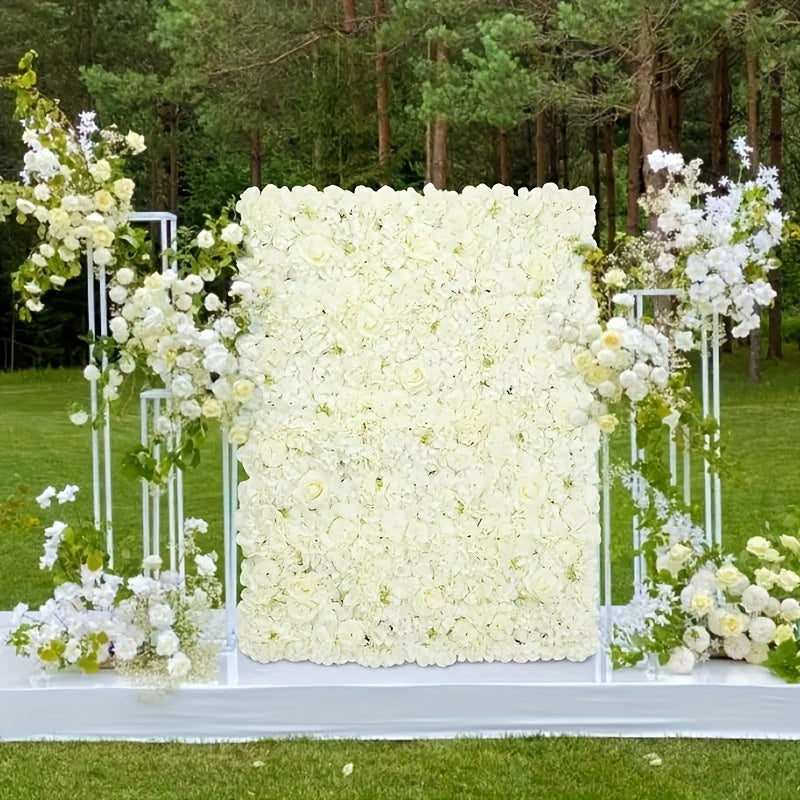 Photography Backdrop 15 X 15 Inch White Flower Wall Panel Background, 3D Simulation Embroidered Ball Flower Wall Pad, Flower Background for Birthday Parties, Weddings, Bride's Gifts, Anniversary Ceremony Decoration (12pcs)