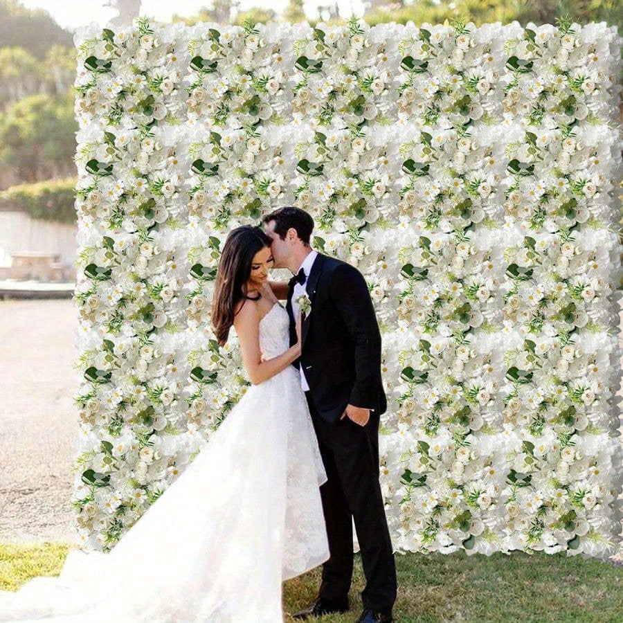 2pcs Flower Wall Panel Floral Backdrop, Flower Wall Decor, 13.8" X 13.8" Rose Wall, Artificial Flower Wall Backdrop Faux Flower Panel for Wedding, Party, Home
