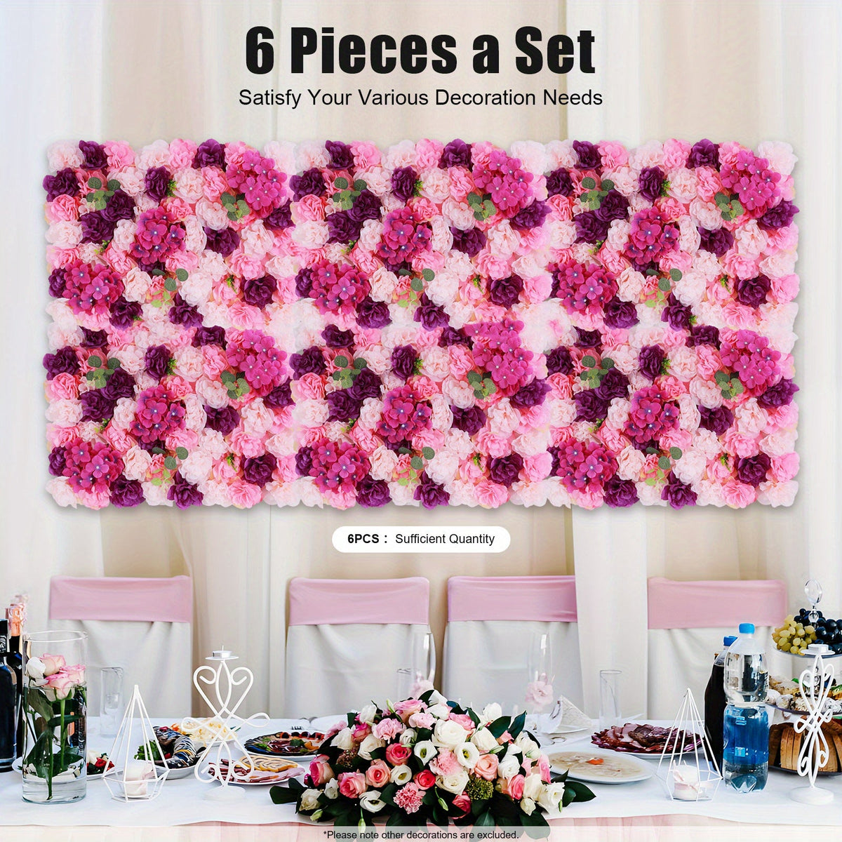 Artificial Flower Wall Decor Set, Pink Purple Dahlia Hydrangea Eucalyptus Flowers for Indoor Outdoor Home Wedding Party Decor, 23.62x15.75inch Each Panel