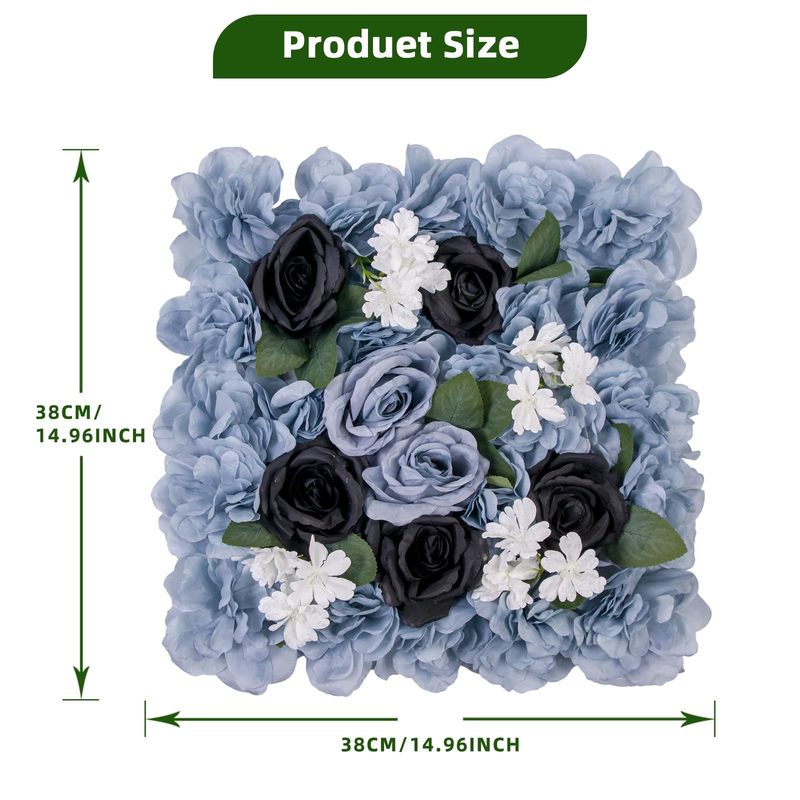 MilleLoom 3D Flower Wall Panels - 15x15 Inch Artificial Silk Rose Backdrop with Mesh Backing | Seamless Design for Wedding, Baby Shower, Valentine's Day and Party D r, Blue