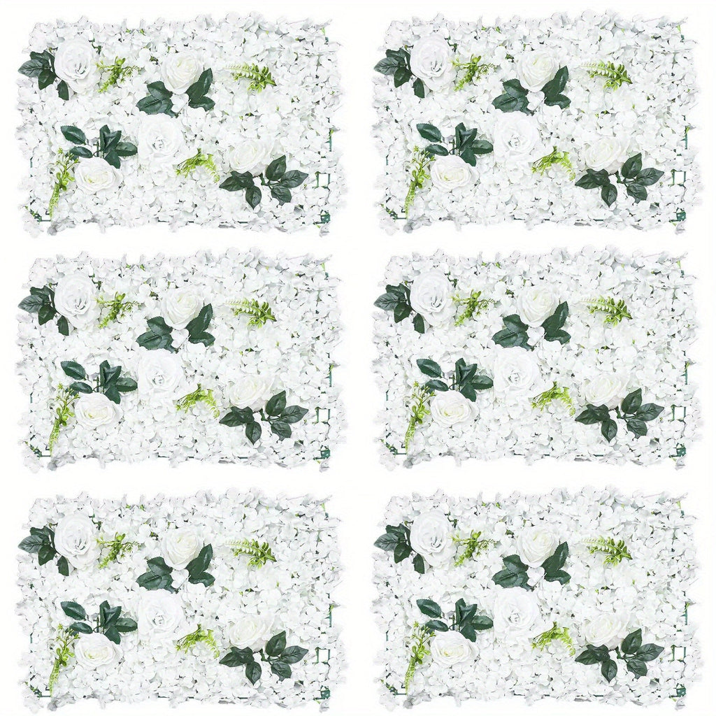 6pcs Artificial Flower Wall Pane Rose Wedding Backdrop Decor White