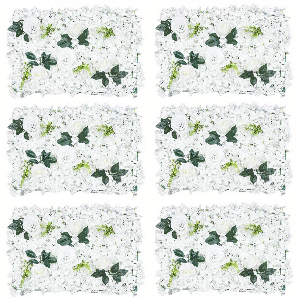 6pcs Artificial Flower Wall Pane Rose Wedding Backdrop Decor White