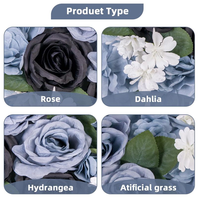 MilleLoom 3D Flower Wall Panels - 15x15 Inch Artificial Silk Rose Backdrop with Mesh Backing | Seamless Design for Wedding, Baby Shower, Valentine's Day and Party D r, Blue