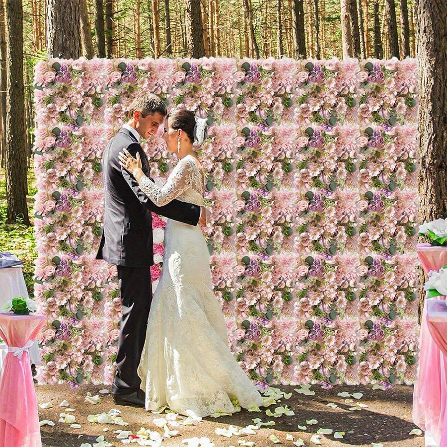 2pcs Flower Wall Panel Floral Backdrop, Flower Wall Decor, 13.8" X 13.8" Rose Wall, Artificial Flower Wall Backdrop Faux Flower Panel for Wedding, Party, Home