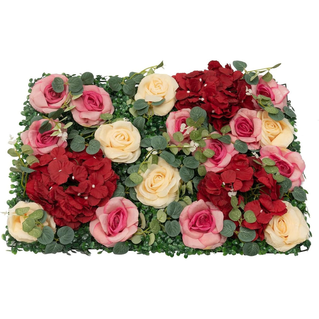 Flower Wall 12pcs 23.62/'' X 15.75/'' 0.79/'' Lifelike Rose & Hydrangea Artificial Flowers Panel Silky Fabric Floral Mat Greenery Eucalyptus Backdrop Decor