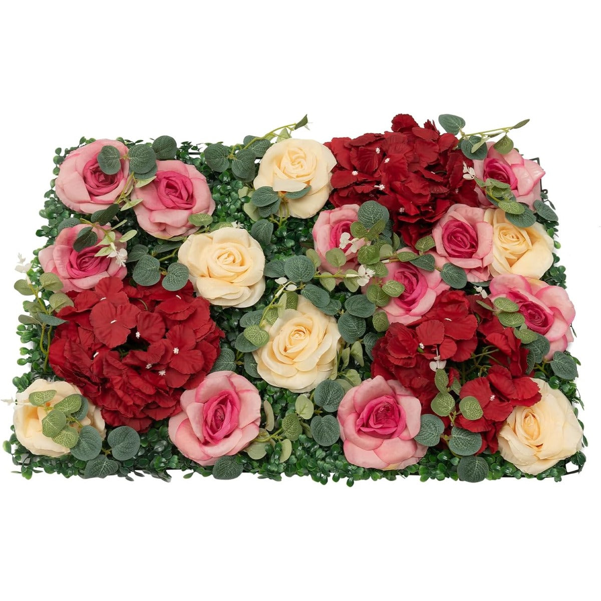 Flower Wall 12pcs 23.62/'' X 15.75/'' 0.79/'' Lifelike Rose & Hydrangea Artificial Flowers Panel Silky Fabric Floral Mat Greenery Eucalyptus Backdrop Decor