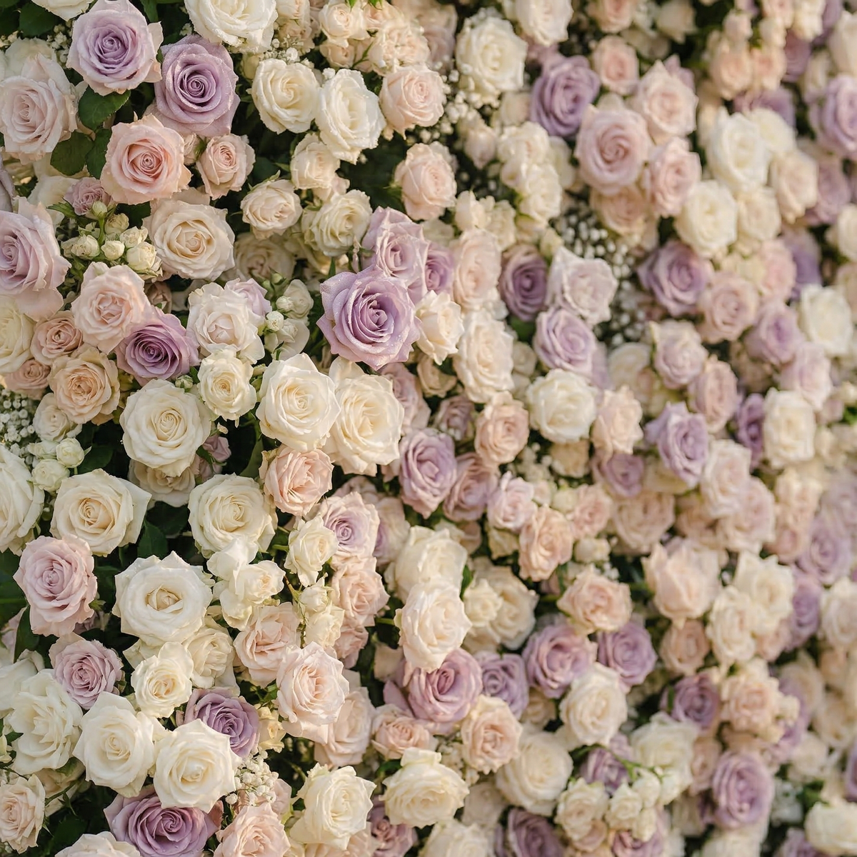 Alirae: 5D Sweet Lilac & Cream Silk Rose Flower Wall Roll-Up Fabric Backdrop for Elegant Anniversary & Event Decor Free Shipping