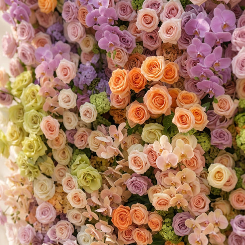 Camilvella: Premium 5D Pastel Rainbow Silk Flower Wall with Cascading Orchids & Hydrangeas for Modern Dreamy Parties | Wedding & Celebration Collection | Free Shipping
