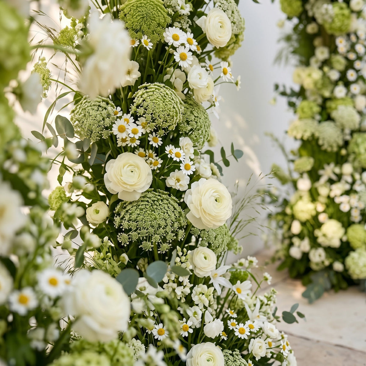 Raeldelle: Luxury White Silk Floral Arch Arrangement with Cascading Greenery for Romantic Weddings & Garden Event Decor Incuding Frame | Signature Floral Decor