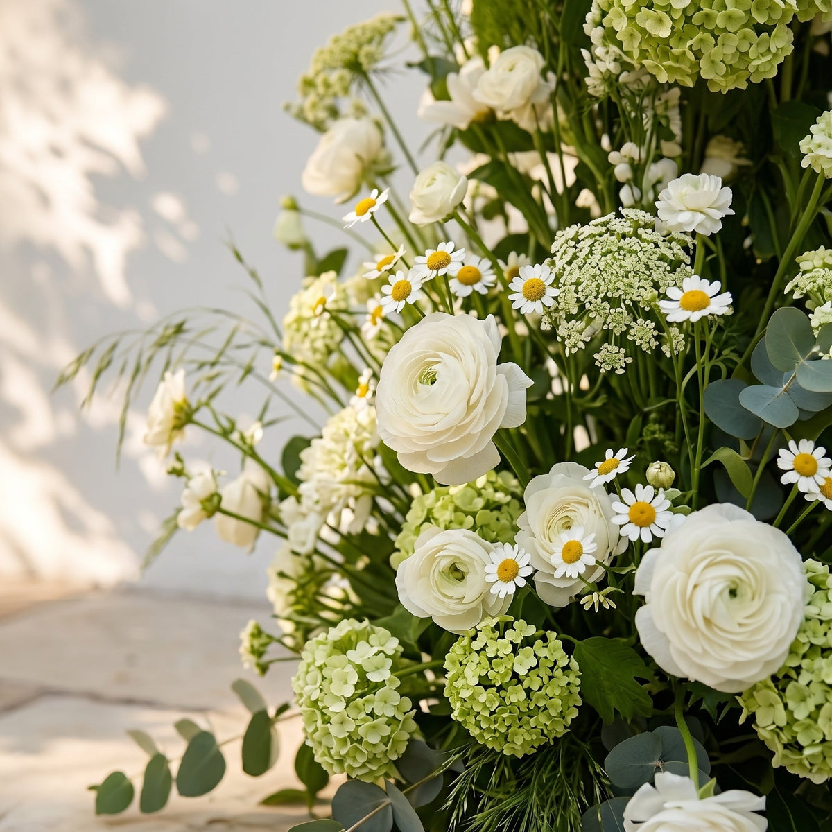 Raeldelle: Luxury White Silk Floral Arch Arrangement with Cascading Greenery for Romantic Weddings & Garden Event Decor Incuding Frame | Signature Floral Decor