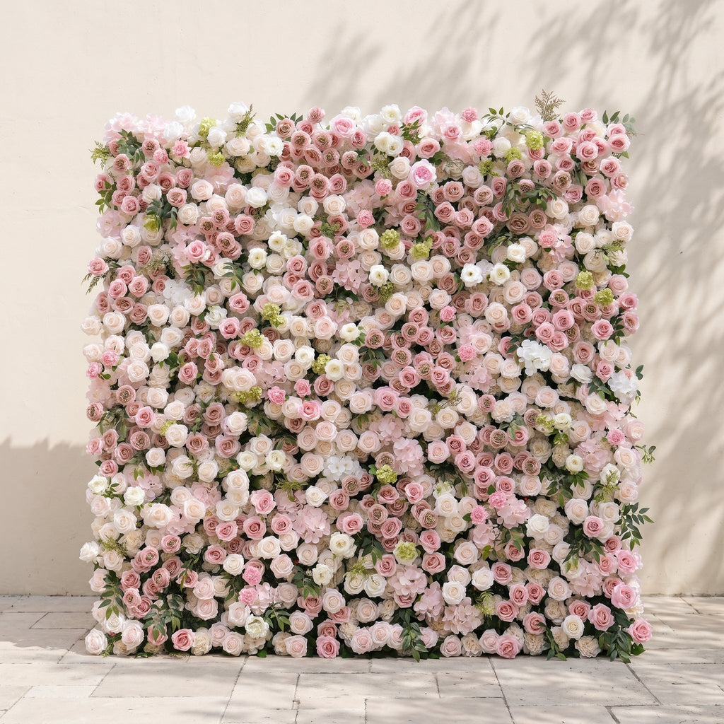 Aurorae: Luxury 4D Pink & White Rose & Orchid Silk Floral Wall with Lush Greenery Backdrop for Garden Weddings Free Shipping
