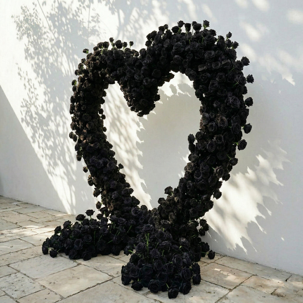 Avenya: Midnight Black Flower Heart Arch Decroation for Luxury Events & Parties | Ceremony & Event Decor