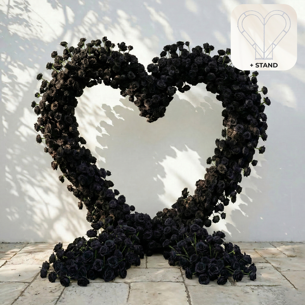 Avenya: Midnight Black Flower Heart Arch Decroation for Luxury Events & Parties | Ceremony & Event Decor